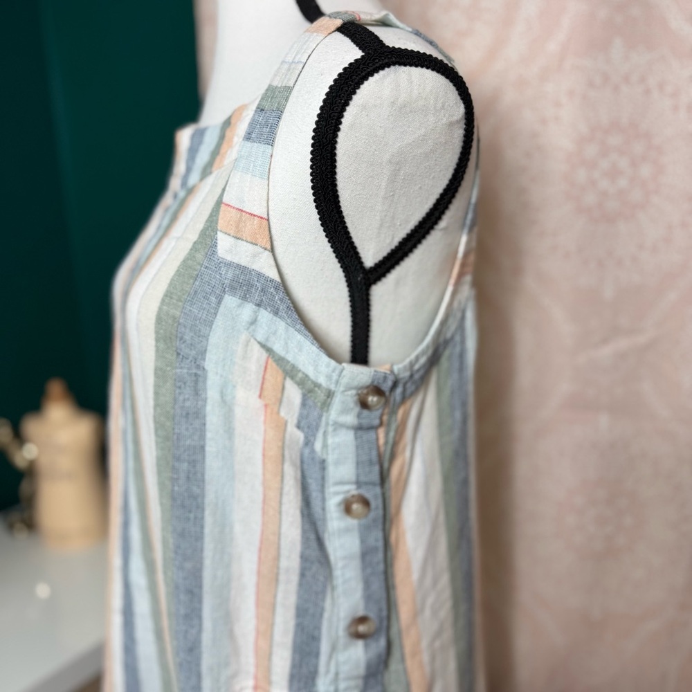 For Cynthia by Anthropologie Linen Viscose Blend Sleeveless Striped Dress Size M - Picture 4 of 9